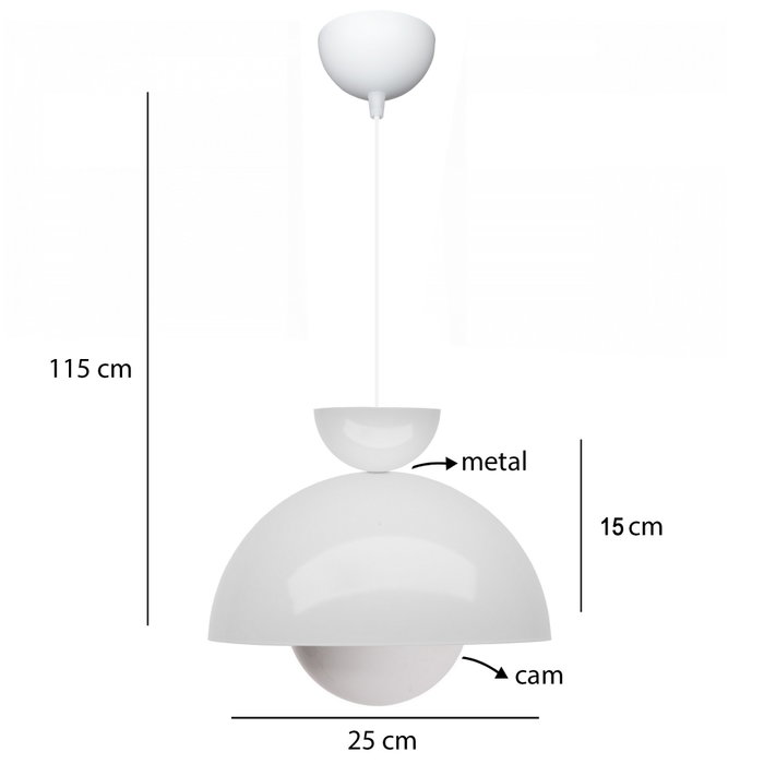 Opviq Lámpara de Araña de Cuerpo Metálico Blanco con Globo de Cristal